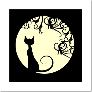 Black cat in the moon Posters and Art